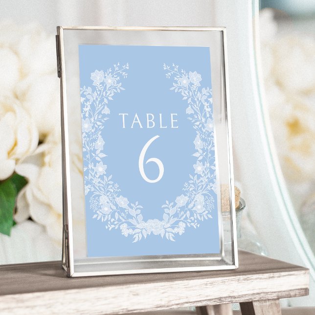 Numéro De Table Bleu blanc fleuri couronnes rustique classique mar (Créateur téléchargé)