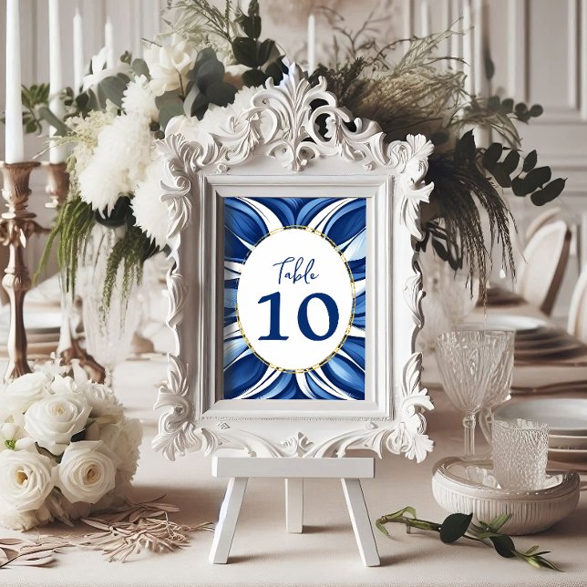 Numéro De Table Bleu Bliss Floral Bio (Blue bliss organic floral table number card.)