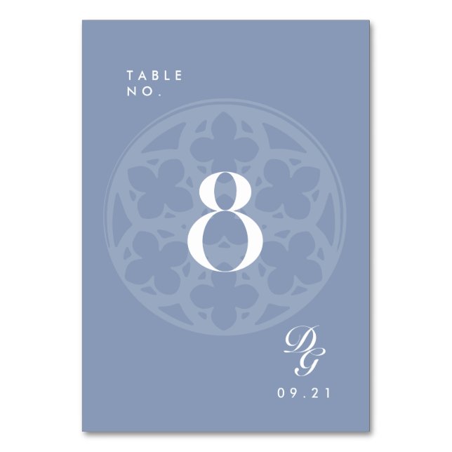 Numéro de table bleu ciel élégant classique cathéd (Dos)