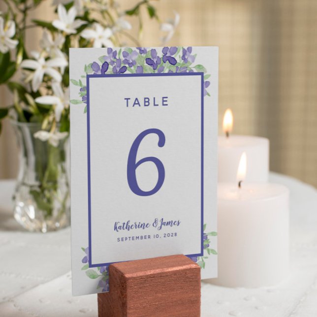 Numéro De Table Bleu de mariage floral aquarelle élégant (Créateur téléchargé)