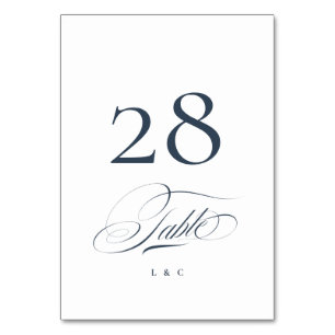 Numéro De Table Bleu de marine sur blanc Élégant Mariage de callig