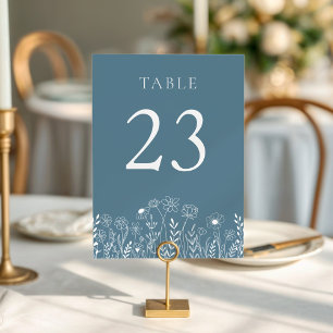 Numéro De Table Bleu Duché avec Mariage Fleur sauvage blanc