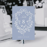Numéro De Table Bleu Duché Élégant Français Floral Crest<br><div class="desc">Numéro de table de la crête florale bleue victorienne française classique. Pour une personnalisation plus avancée de cette conception,  cliquez sur le BOUTON DESIGN TOOL ci-dessus !</div>