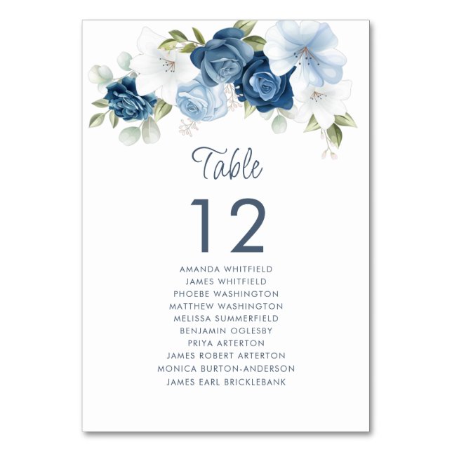 Numéro De Table Bleu Dusty Floral Tableau Numéro 12 Siège Mariage (Par défaut)