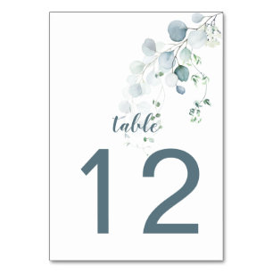 Numéro De Table Bleu Dusty & Sage Vert Eucalyptus Botanique Blanc