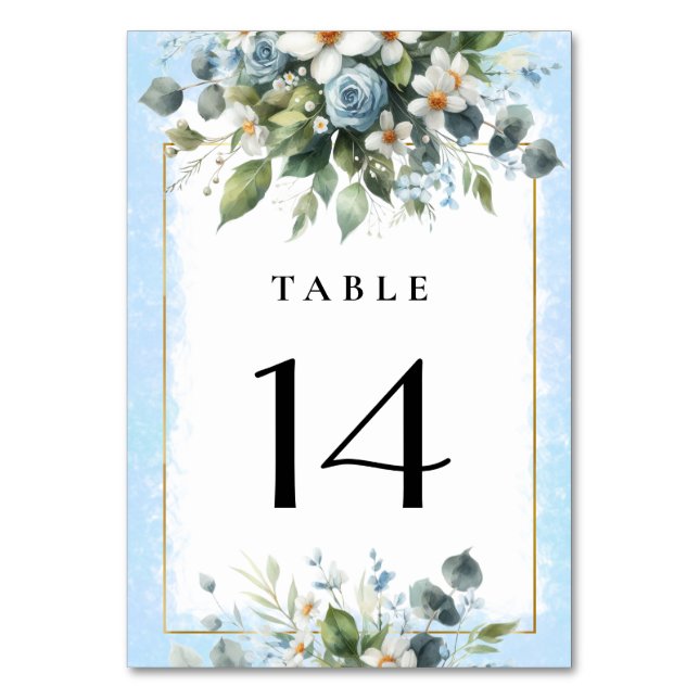 Numéro De Table Bleu et Or Élégant Floral Rustique Aquarelle (Par défaut)