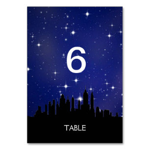 Numéro De Table Bleu étoile Ville Skyline Menu+Carte Table