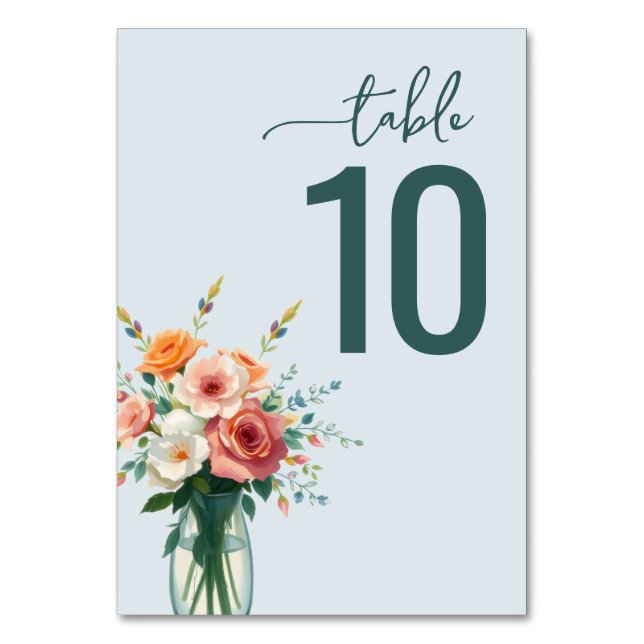 Numéro De Table Bleu Floral Clair Sérénité Aquarelle (Par défaut)