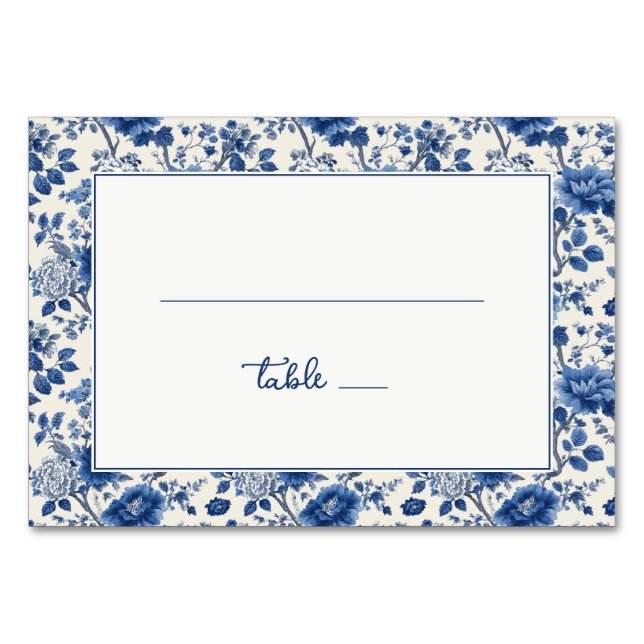 Numéro De Table Bleu Floral Élégant (Devant)