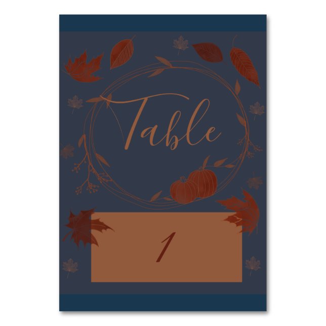 Numéro De Table Bleu foncé Automne Citrouille & Feuille (Par défaut)