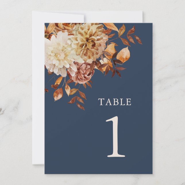 Numéro de table bleu marine d'automne (Devant)