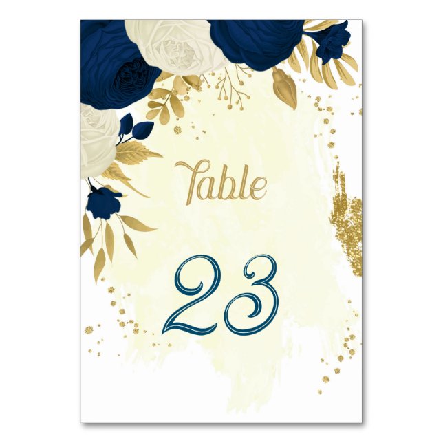Numéro De Table bleu marine et fleurs blanches or mariage (Par défaut)
