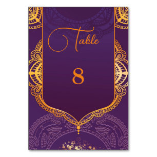 Numéro De Table Bleu marine ou violet avec Mandalas or