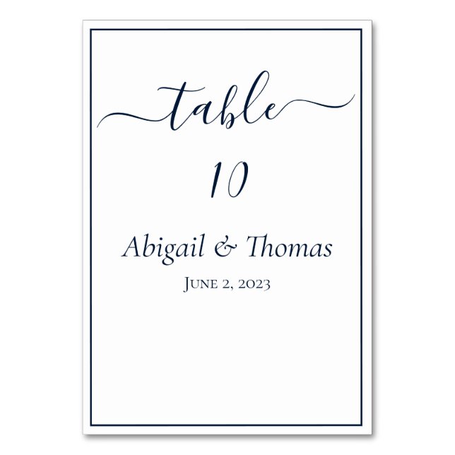 Numéro De Table Bleu Nuit Blanc Calligraphie Script Élégant Mariag (Par défaut)