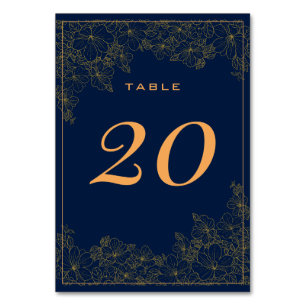 Numéro De Table Bleu Nuit Motif Doré Subtil Élégant