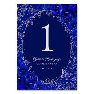 Numéro De Table Bleu Royal Argent Quinceanera