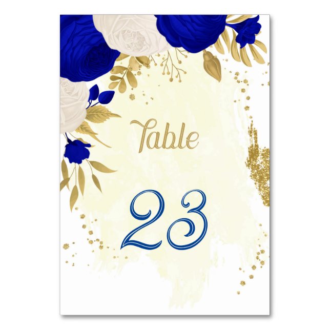 Numéro De Table bleu royal et fleurs blanches or mariage botanique (Par défaut)