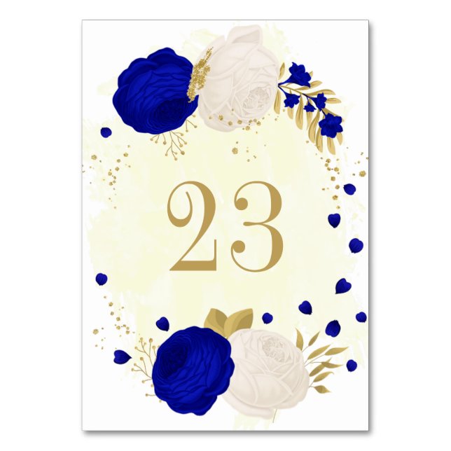 Numéro De Table bleu royal et fleurs blanches or mariage botanique (Par défaut)