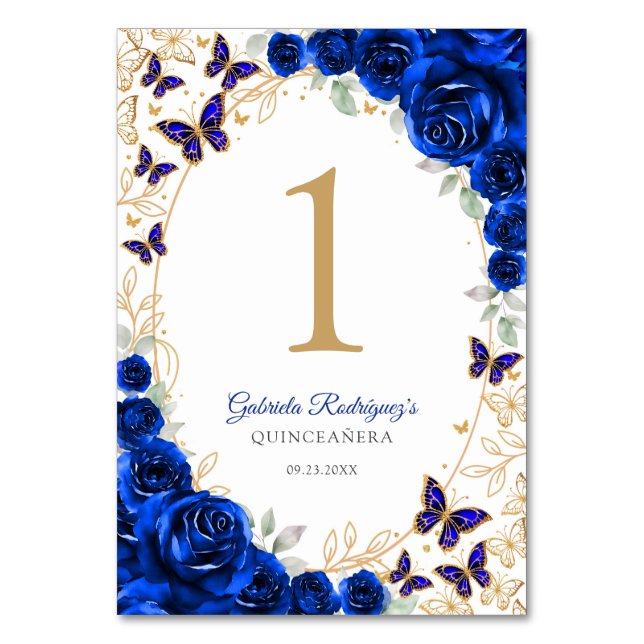Numéro De Table Bleu Royal Fleurs Dorées Quinceanera (Par défaut)