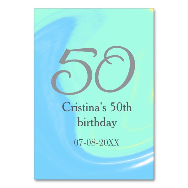 Numéro De Table bleu vert gris 50e anniversaire ajouter nom date r (Par défaut)