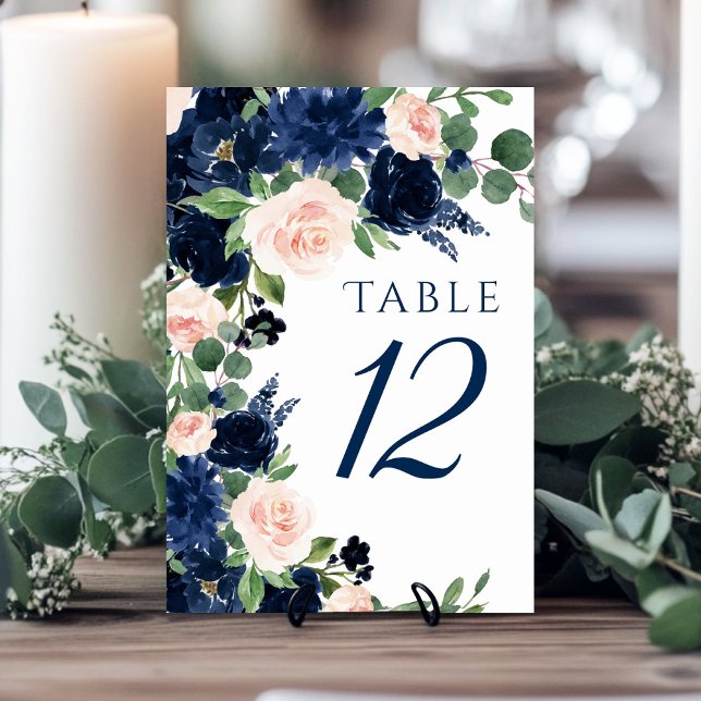 Numéro De Table Blooms Chics | Couronne florale bleu marine et bru (Créateur téléchargé)
