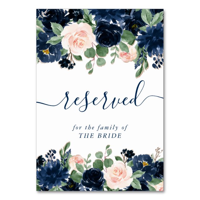 Numéro De Table Blooms Chics | Réserve florale bleu marine et bleu (Par défaut)