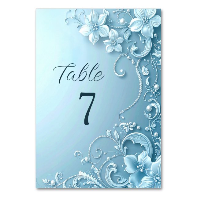 Numéro De Table Blue Decorative Floral Table Number (Par défaut)
