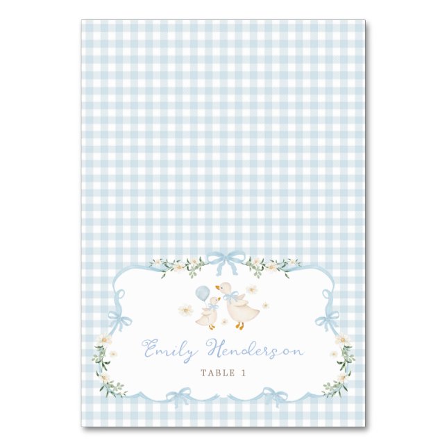 Numéro De Table Blue Gingham Silly Goose Table Place Cards (Par défaut)