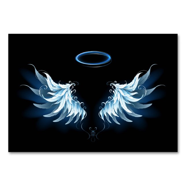 Numéro De Table Blue Glowing Angel Wings on black background (Devant)