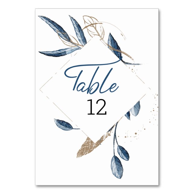 Numéro De Table Blue Gold Moderne Floral Mariage élégant (Par défaut)