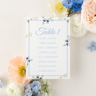 Numéro De Table Blue & Grey Floral Wedding Seating Chart Card