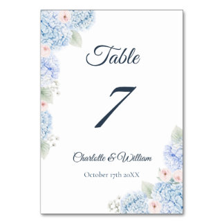 Numéro De Table Blue Hydrangea Watercolor Floral Table Number