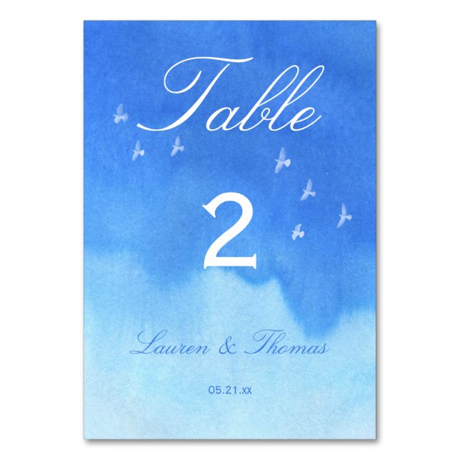 Numéro De Table Blue Watercolor Sky et Doses Mariage (Par défaut)
