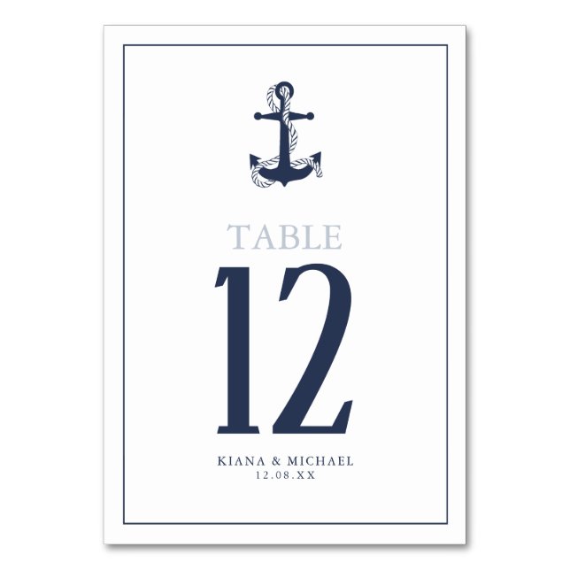 Numéro De Table Blue Wave Ancre Mariage Navy/Wht ID836 (Dos)