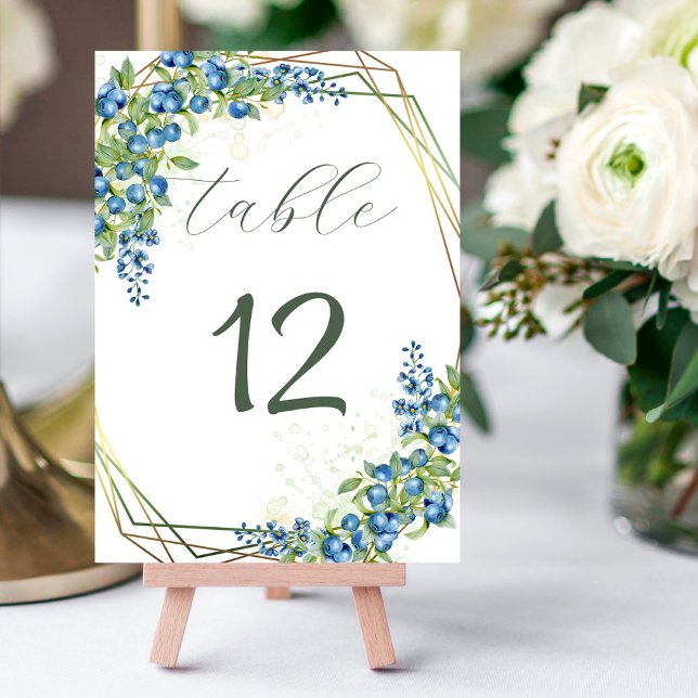 Numéro De Table Blueberry et Fleurs sauvages bleus avec Faux Gold  (Créateur téléchargé)