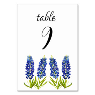 Numéro De Table Bluebonnets Blue Floral Texas Flowers Mariage