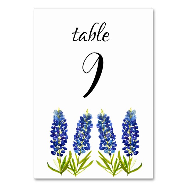 Numéro De Table Bluebonnets Blue Floral Texas Flowers Mariage (Par défaut)
