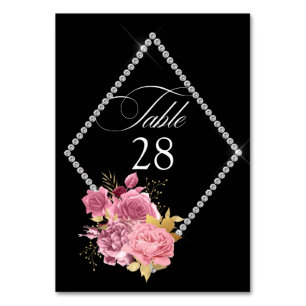 Numéro De Table Blush et or et argent Mariage diamant floral T