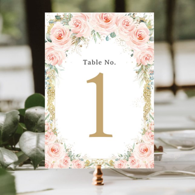 Numéro De Table Blush Floral Vintage Or Anniversaire Mariage (Créateur téléchargé)
