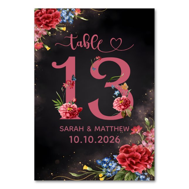 Numéro De Table Blush Floral Wedding Table Number 13 Card (Par défaut)