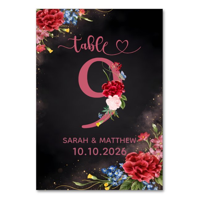 Numéro De Table Blush Floral Wedding Table Number 9 Card (Par défaut)