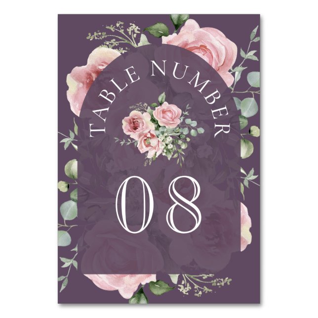 Numéro De Table Blush Pink Floral Eucalyptus Dusty Purple Wedding (Par défaut)