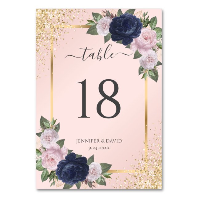 Numéro De Table Blush Pink Navy Blue Gold FlorMariage (Par défaut)
