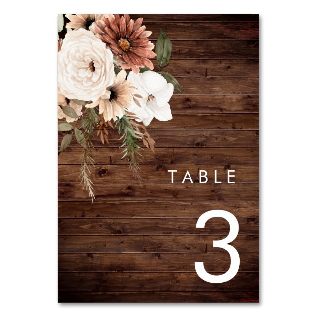 Numéro De Table Bohème Floral Rustique Mariage Bois (Par défaut)