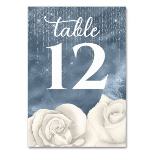 Numéro De Table Bohème Rose blanche Dusty Bleu et Mariage argent