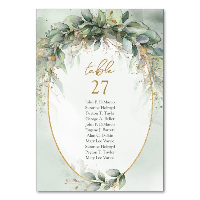 Numéro De Table Boho aquarelle eucalyptus or cadre numéro du table (Par défaut)
