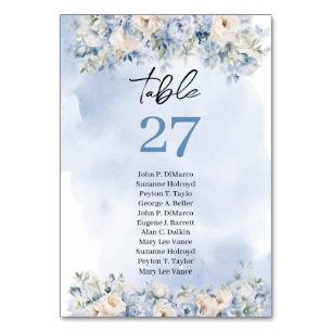 Numéro De Table Boho aquarelle hiver fleurs bleues ivoire mariage