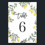 Numéro De Table Boho Aquarelle Laine de citron Tableau 6<br><div class="desc">Aquarelle Boho Laine de citron Tableau 6 Numéro du tableau. Carte de numéro de table d'inspiration boho avec une couronne de citron aquarelle. Lumineux et capricieux,  parfait pour les mariages du printemps et de l'été,  des douches nuptiales et bien plus encore.</div>