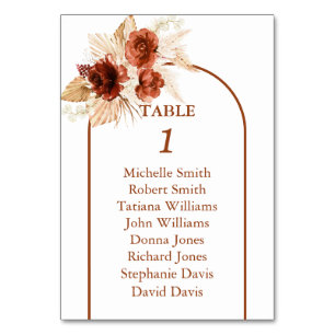 Numéro De Table Boho Arch Pampas Grass Floral Terracotta Mariage