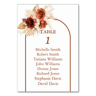 Numéro De Table Boho Arch Pampas Grass Floral Terracotta Mariage